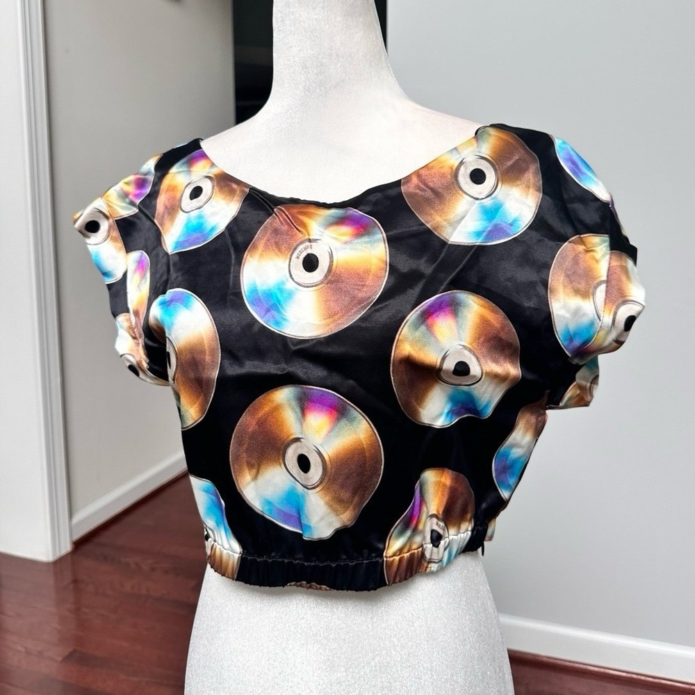 H&M x Moschino Black CD Disc Luxury Cotton Blend Crop Top - Picture 6 of 6